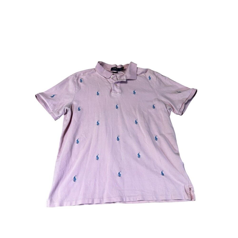 Y2K Polo Ralph Lauren Classic Fit XL Pink All Over Pony Embroidered Polo Shirt